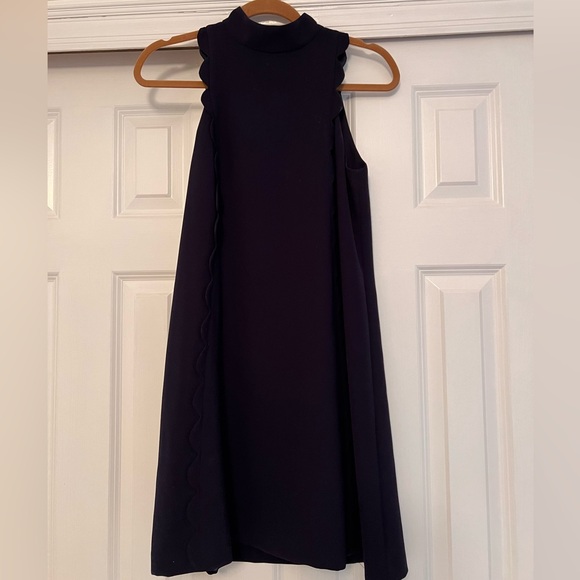 Tahari by ASL Scallop Shift Dress with Mock Neck Women's Dress Navy - Picture 2 of 7